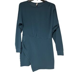 Anthropologie Daily Practice Long Sleeve Asymmetrical Mini Dress Teal Blue LARGE